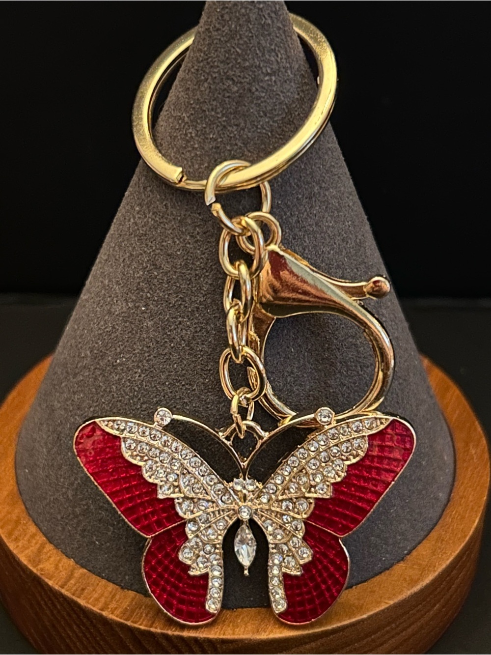 Your Choice Enamel & Crystal Butterfly Bag Charm Keychain Red or Yellow w/Silver